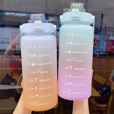 Bouteille d'eau tendance couleur mélangée fille grande capacité tasse à paille motivante sport marqueur de temps étanche fitness gourde pour boire