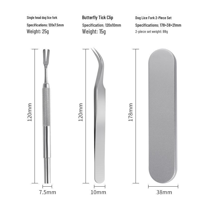 Stainless Steel Pet Grooming Set: Nail Clippers, Tick Tweezers, Lice Fork, Lice Clips for Dogs