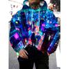 Unisex bluza z kapturem z nadrukiem 3D Neon Cyber City, luźna, z długim rękawem, streetwear, pulower, bluza