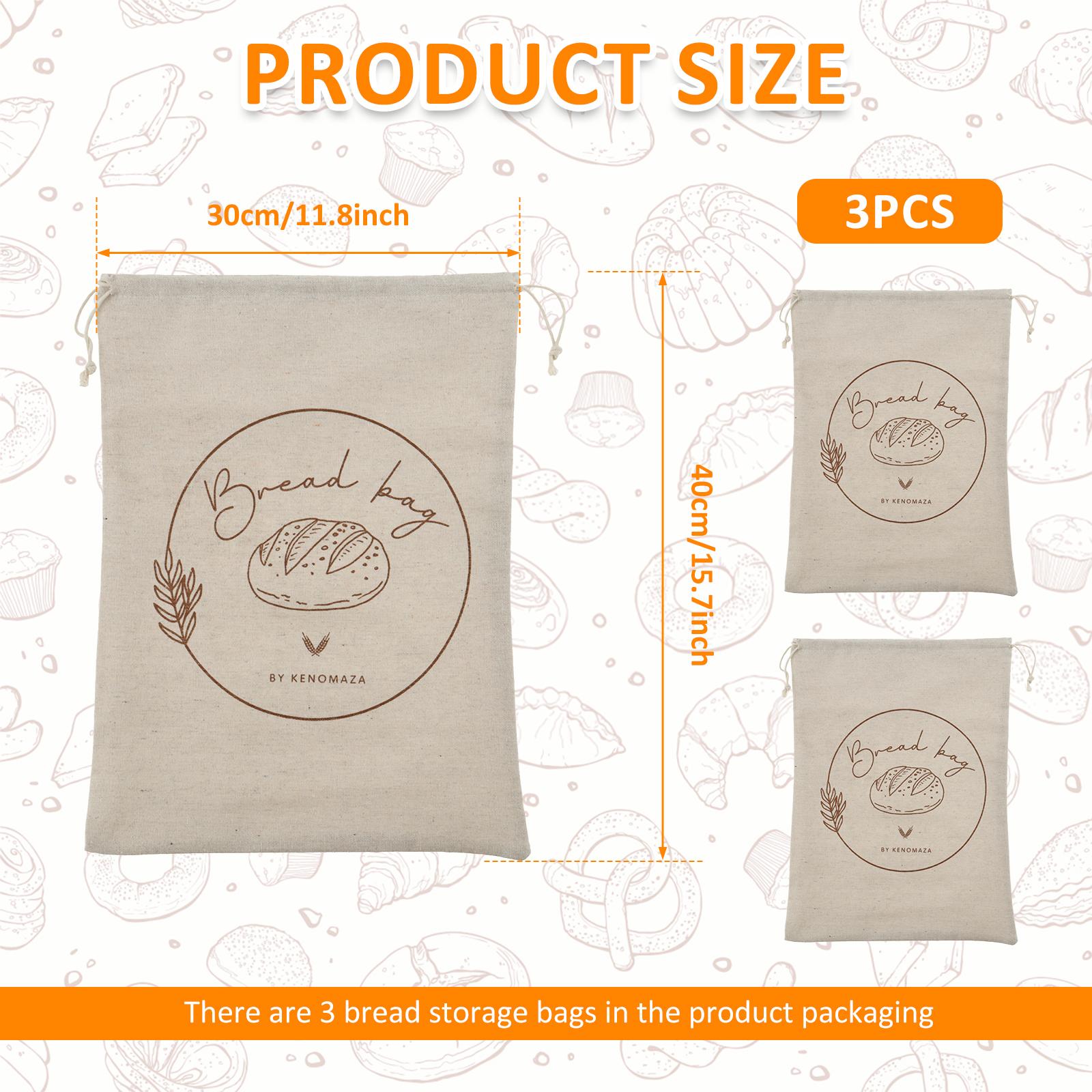 

3Pcs Linen Bread Bags Reusable Drawstring Bag Large Washable Storage Food Accessories Eco Friendly Keeping for Baguette