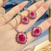 Women Fashion Jewelry Set Red Corundum Color Changing Ring Two Tone Necklace Blue Spinel Earrings High Carbon Diamond Gift