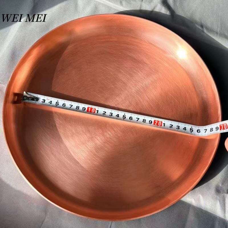 Large Size Vintage Pure Copper Coffee Cup Tray,30 cm Teacup Saucer Handcrafted Home Snack Plate,Food Disc Table Plate Tableware