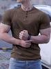 2024 Men's Semi-Tight Henley Fitness Shirt - Solid Color Striped Stretch Short Sleeve Athletic Top