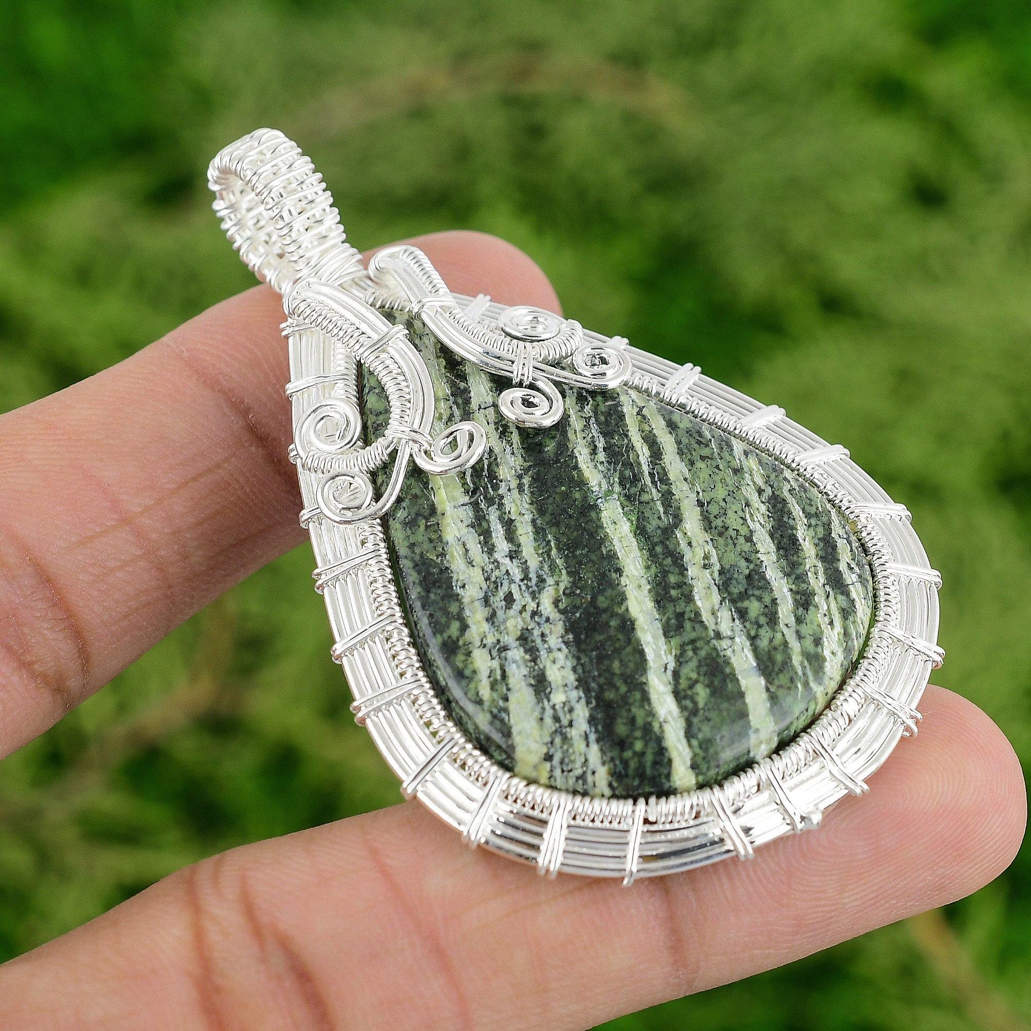 

925 Sterling Silver Natural Green Swiss Opal Wire Wrapped New Pendant Jewelry