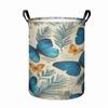 1pc, Blue And Orange Butterfly Laundry Basket, Tropical Palm Leaf Print Collapsible Storage Bin, Organizer Basket with Handles for Clothes, Towels, Be