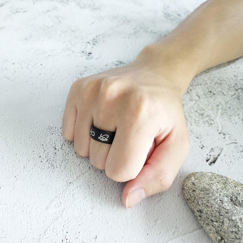 Egyptische Heren Ankh Ring Roestvrij Staal Zwarte Kleur Oog van Horus Mode Trouwring Sleutel van het Leven Ringen Verjaardagsfeest Cadeaus