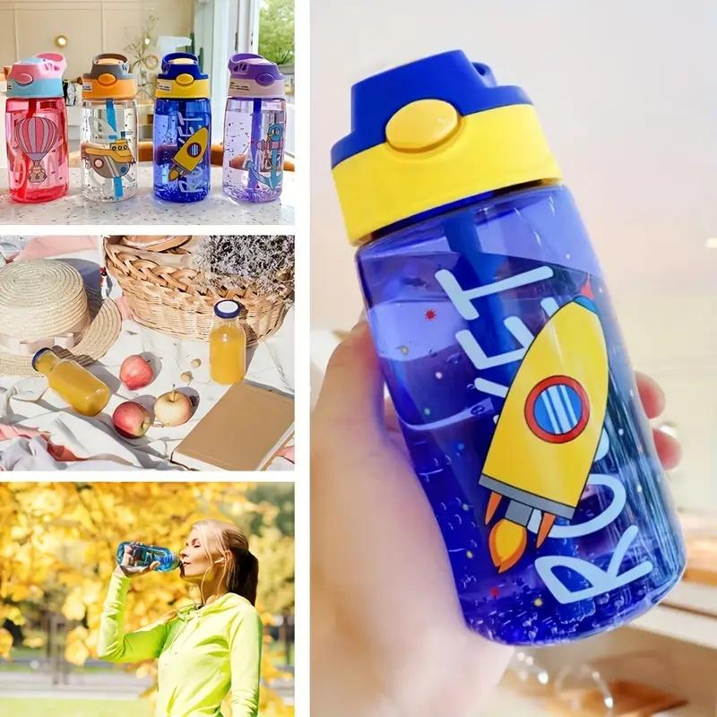 480ml Cute Cartoon Water Bottle Portable Safety Lock Straw Cup Kids Lovely Leak-proof Drinking Jug For Outdoor Camping School
