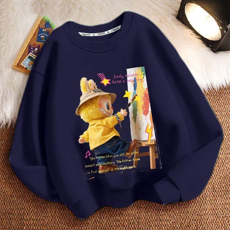 Children's Loose Round-neck Sweatshirt for Spring, Autumn and Winter, Cute Long-sleeved Loose Round-neck Coat for Boys and Girls