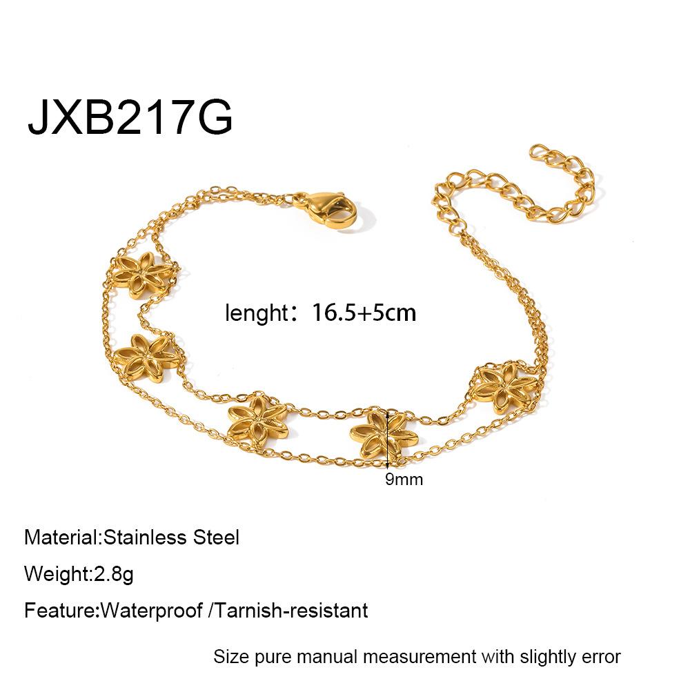 ins-plated 18k gold embossed hollow flower double-layer stacked bracelet stainless steel waterproof jewelry light luxury premium