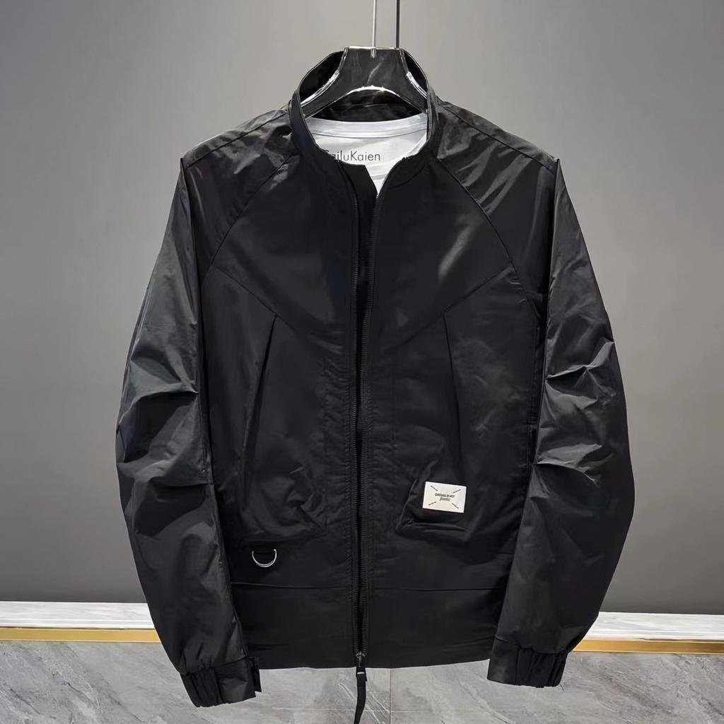 Men's Spring and Autumn Breathable Casual Sports Jacket Stand Collar Solid Color Loose Top
