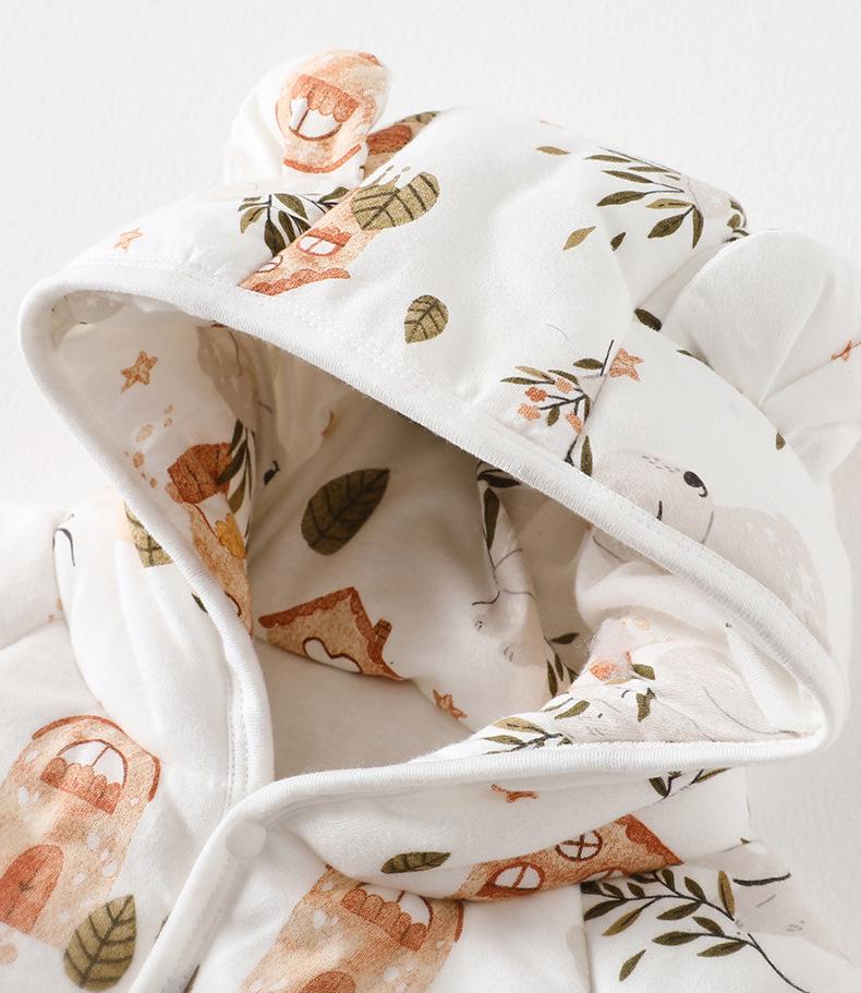 Quilted Hooded Baby Onesie - Autumn/Winter Romper for Outdoor Crawling