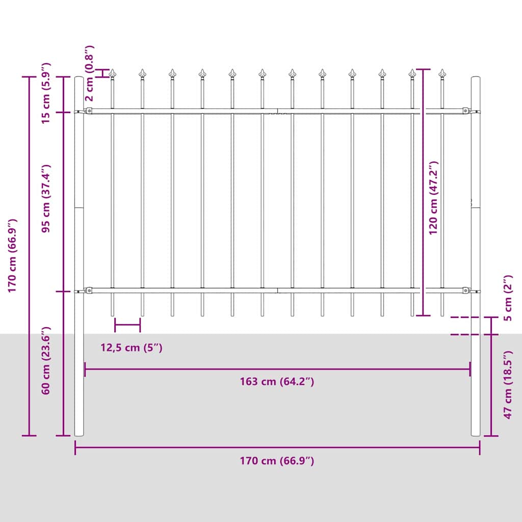 Garden Fence Panel 2 pcs Gray 3.4 x 1.2 m Powder Coated Steel