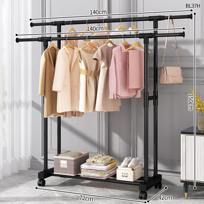 Plastic Floor-Standing Balcony and Bedroom Clothes & Hat Rack, with Folding Drying Pole and Storage.