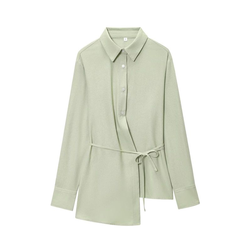 

Kaslead New Women clothes Western Style Fashion Simple Long sleeve Asymmetric Hem Shirts 126984800 Green M