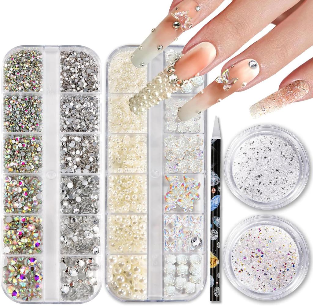 Nailart Schmuck Kleine Blume Aurora Schleife Perle Niete Kleine Accessoires Super Flash Kleiner Diamant 12 Gitter Gemischtes Nagelset
