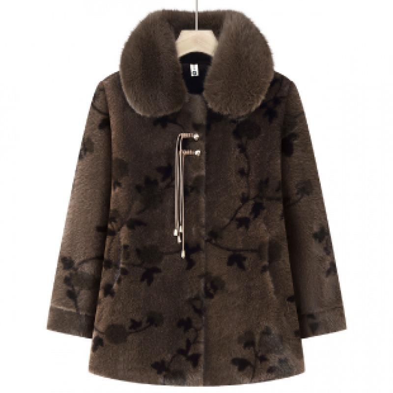 

Зимнее бархатное утолщенное пальто средней длины из норки большого размера, хлопковое пальто для пожилых женщин 8XL recommends 185-100kg кофейный