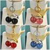 Fashionable Cherry Key Rings Stylish Cherry Bag Ornament Keychain Crystal Alloy Versatile Key Rings Accessory