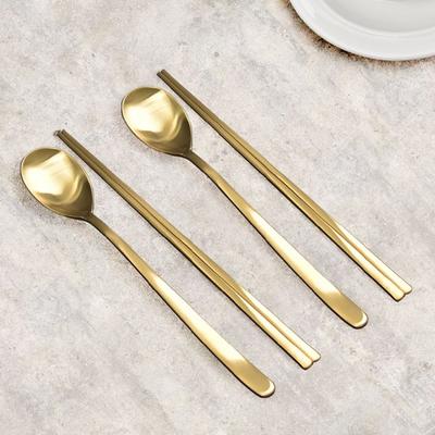 Willive Domestic Stainless Steel Cutlery Set, Titanium, Spoon + Chopsticks, 2 Sets, Korean Popular Tableware