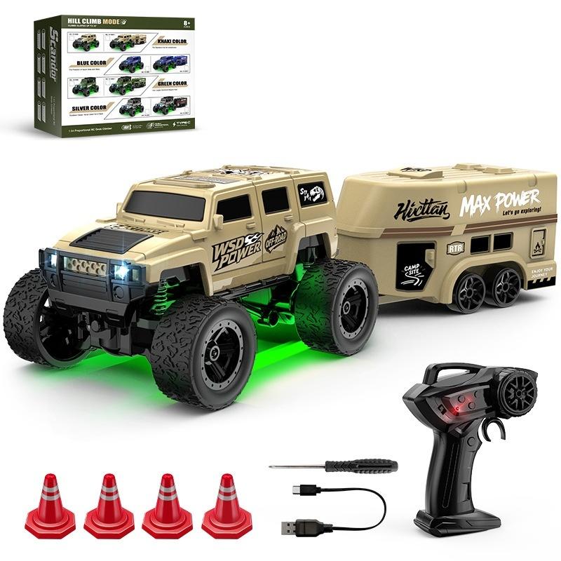 1:64 Scale Rc Off Road Climbing Car Led Lights Proportional Remote Control Type C Rechargeable Trailer Diy Stickers Gift Toy