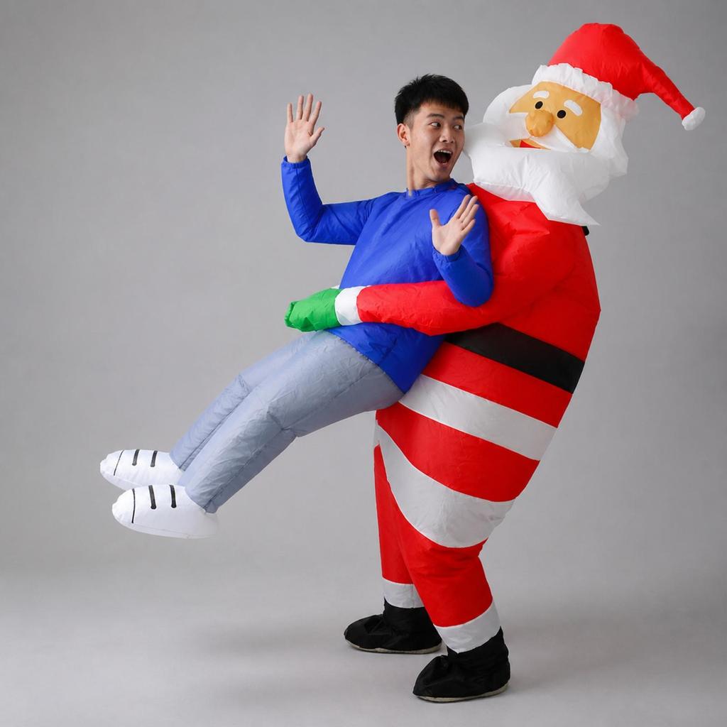 Inflatable Santa Costume with Beard and Hat One-Size Fancy Dress Quick Setup