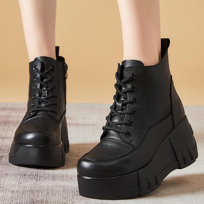 Fashion GKTINOO  Fashion Retro Women Platform Boots Autumn Round Toe Genuine Leather Wedge Heel Ankle Boots Women Handmade Casual Shoes
