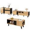 Side Cabinets, Sideboard, Display Cabinets with Glass and LED Lighting. Black and Wood Colors, Black Wood Strip Design [OLD SKU:WF313229230SAA]