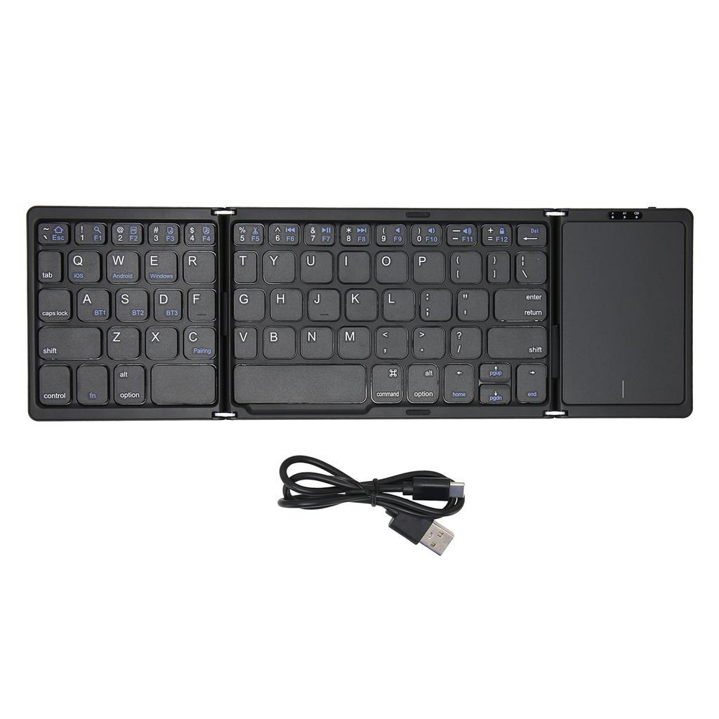 Faltbare Bluetooth-Tastatur mit Touchpad in voller Größe, unterstützt 3 Geräte, wiederaufladbar, tragbar