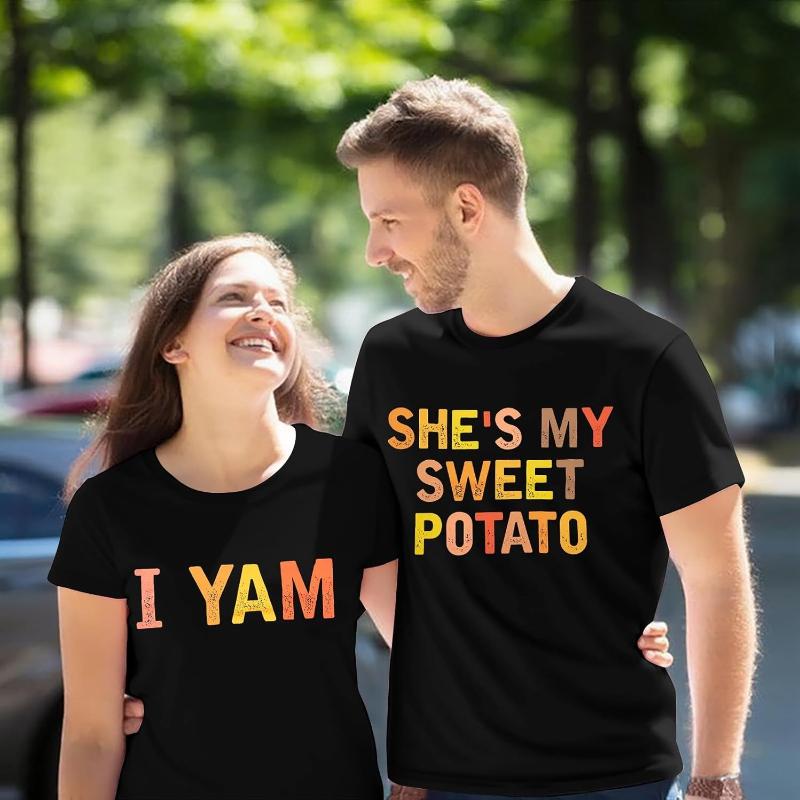 Shes My Sweet Potato I Yam Cotton TShirt Couples Holiday Matching Shirts for Husband and Wife Casual Short Sleeve Casual Tops