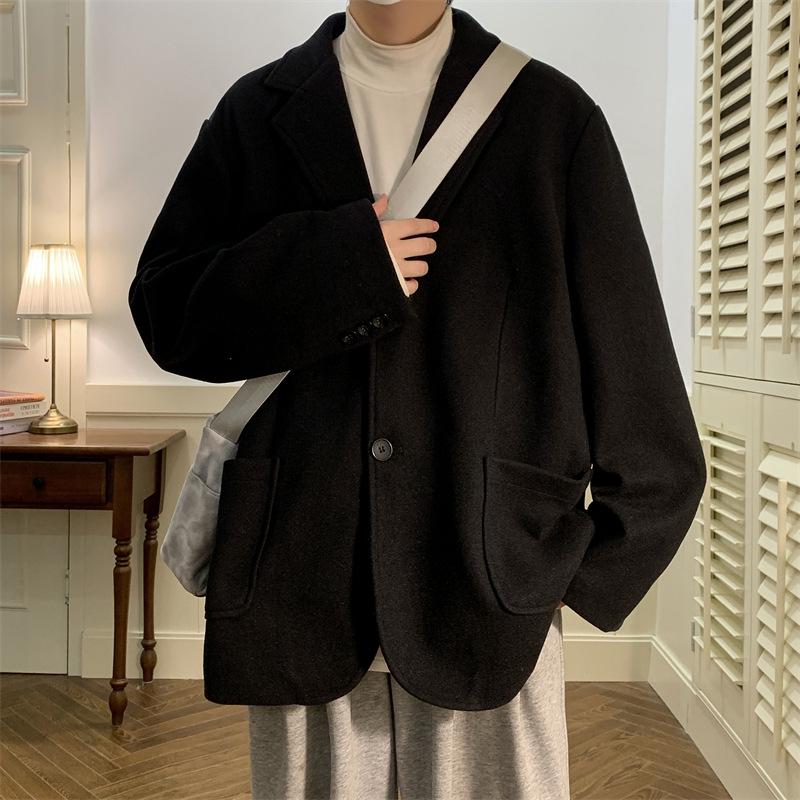 

Мужское зимнее шерстяное пальто: Свободный тренд в корейском стиле, утолщенное пальто M