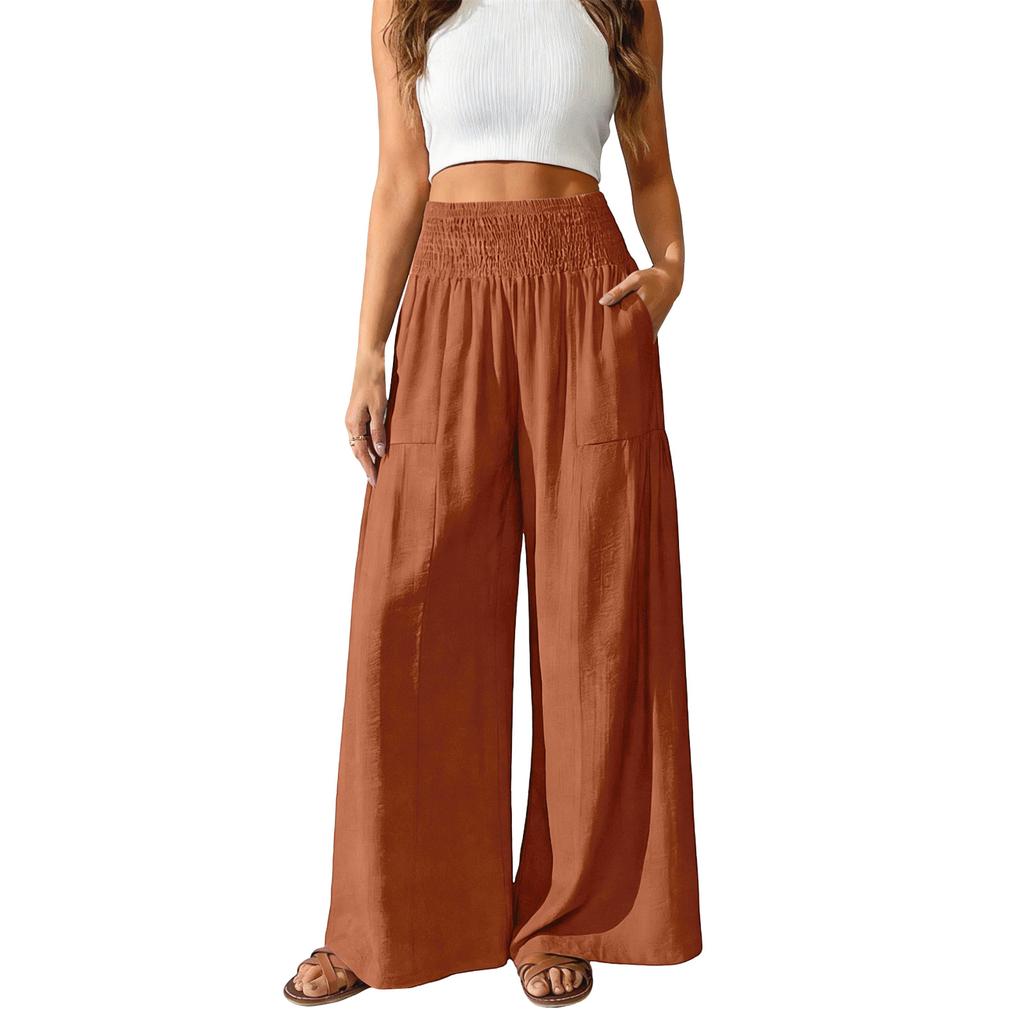 Women's Loose-fitting Wide-leg Pants, Casual Loose-fitting Pants, High-elastic Waistband, Long Pants With Pockets
