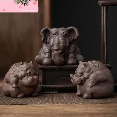 Chinese Purple Clay Tea Pet Handmade Elephant Statue Ornaments Tea Figurine Sculpture Decoration Tea Set Decors Accessories