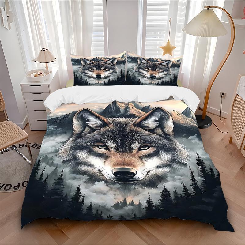 3pcs Wolf's Majesty Printed Duvet Cover Set (1 * Cover+2 * Pillowcase, Without Core), Home Bedroom, Guest Room, Dormitory Decoration Items