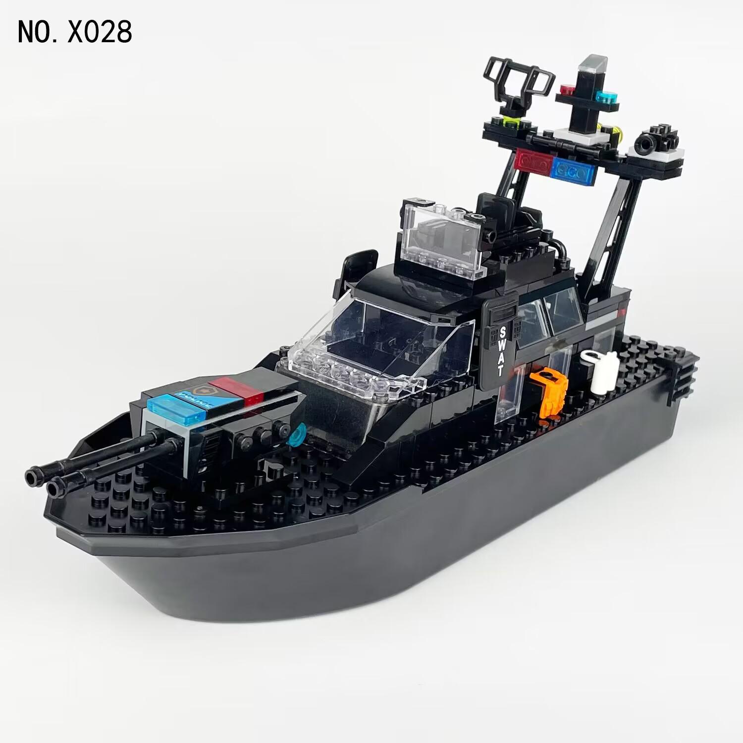 Four Big Ships Children Assemble Small Particles Building Block Toy Accessories Swat Black Shark X028