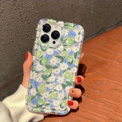 Une Coque de Téléphone Transparente avec Airbag et Imprimé Floral Frais, Adaptée aux Téléphones Séries iPhone 17, 16, 15, Plus, Pro, Max — Peut Être Utilisée comme Cadeau
