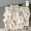 Women's Summer Cartoon Pajama Set: Short-Sleeved, Thin, 3-Piece with Chest Pads Suitable for Home or Outdoor Wear