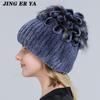 Pelz Hüte für Frauen Winter Echte Rex Kaninchen Hut Fuchs Pelz Kniting Weibliche Warme Schnee Kappen Damen Elegante Prinzessin Beanies kappe
