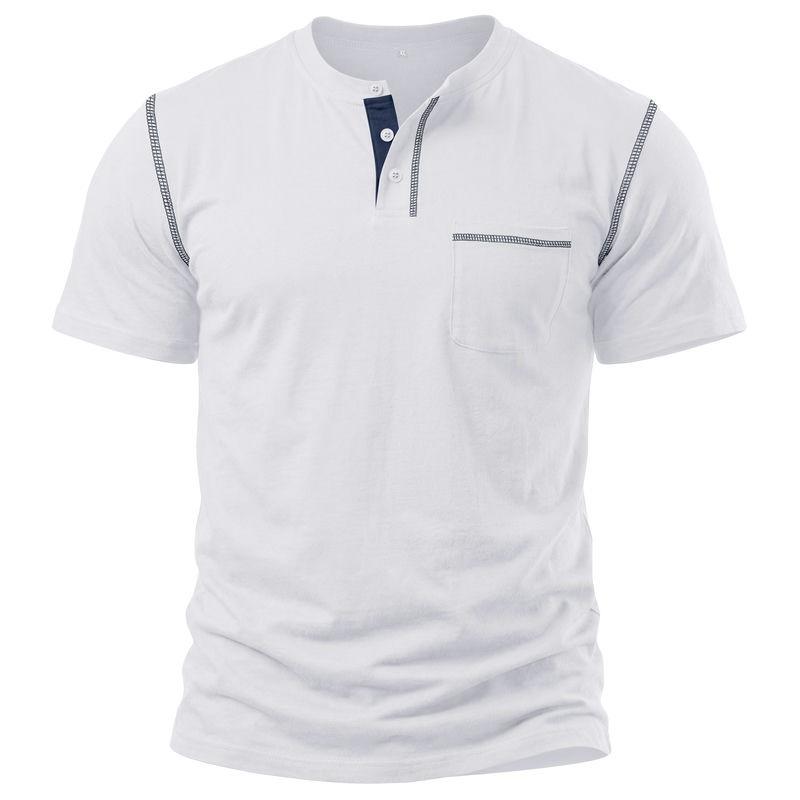 Men Contrast Stitch Henley Neck Short Sleeve T-Shirt With Chest Pocket S белый
