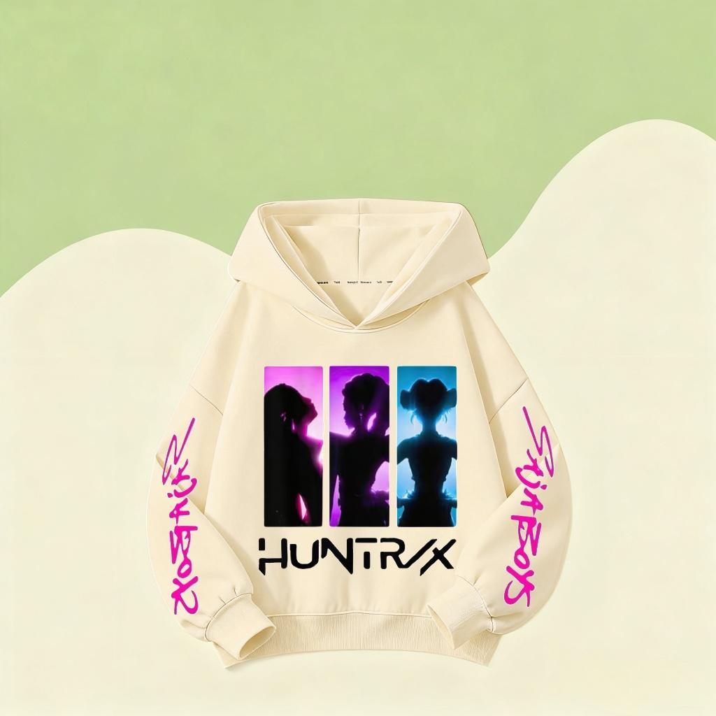 Kpop Huntrix children's hoodies, elegant clothing with character patterns, casual tops with hoodies, children's popular clothing