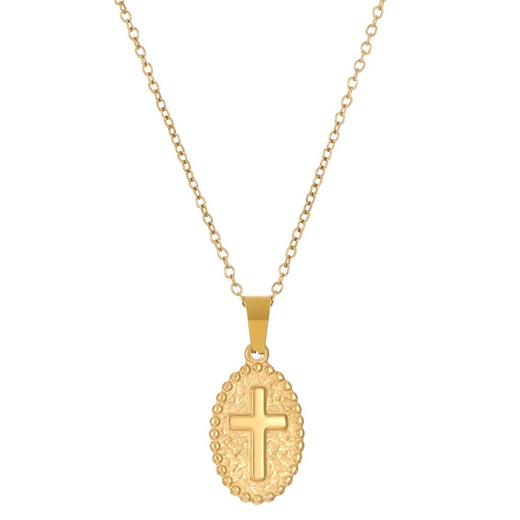 2026 Prosty Naszyjnik z Zawieszką Krzyżykiem Hydrauliczna Stal Nierdzewna Męski i Damski Taki Sam Naszyjnik Platerowany 18k Złotem Biżuteria Hurtowa