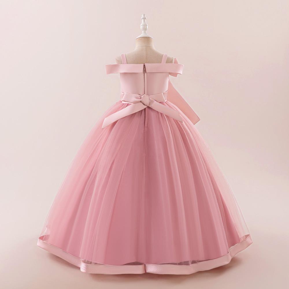 Flower Girl Princess Dress For Weddings Summer Kid Formal Bow Long Gown For School Evening Party Children New Year Cloth  ALP-0028