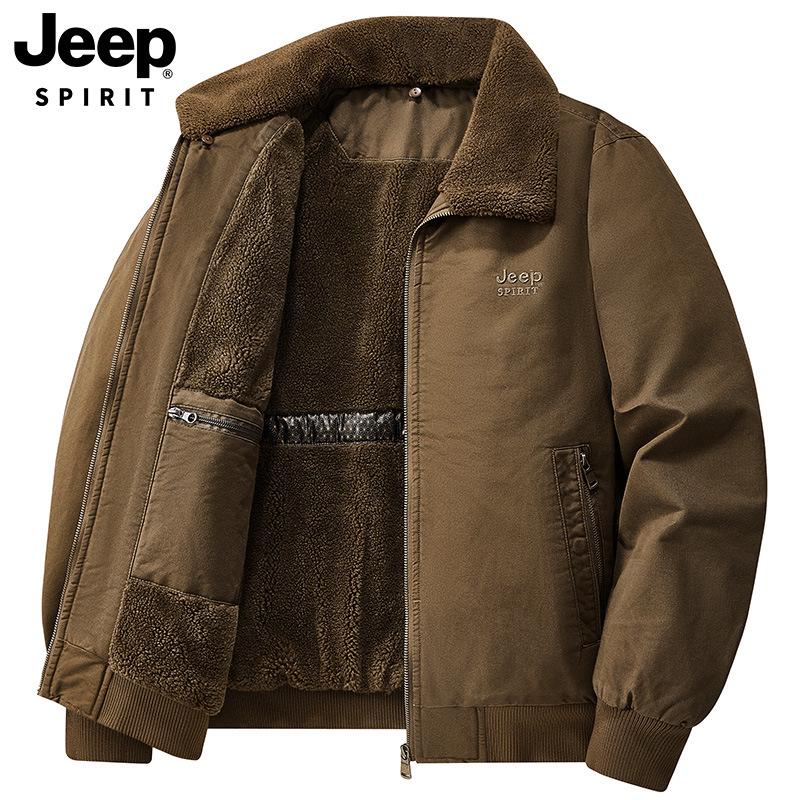 2025 Men's Fleece-Lined Warm Jacket with Detachable Fur Collar - Wear-Resistant Cotton Coat for Autumn/Winter