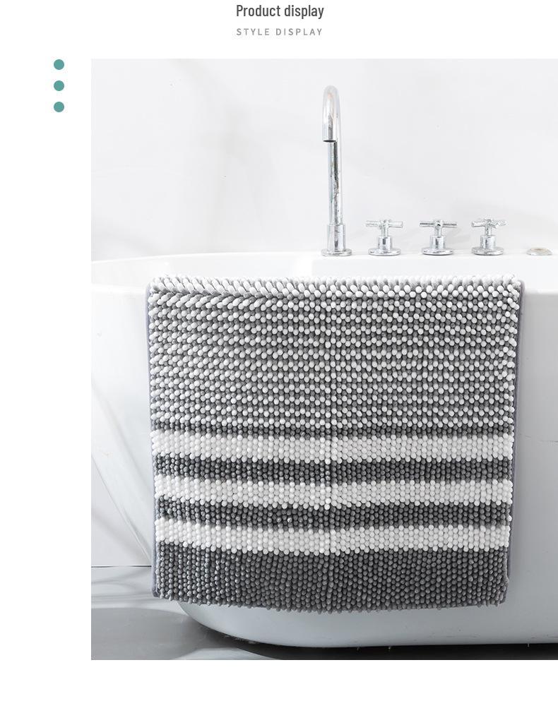 Cationic Chenille Striped Non-Slip Water-Absorbent Doormat for Bathroom and Bedroom Rug.
