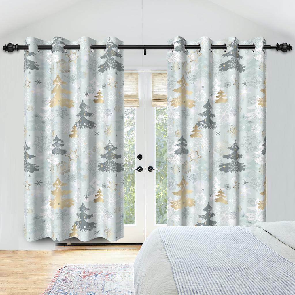 Winter Snow Scenery Blackout Curtains Snowman Pine Forest Pattern Bedroom Living Room Darkening Noise-reducing Window Curtain