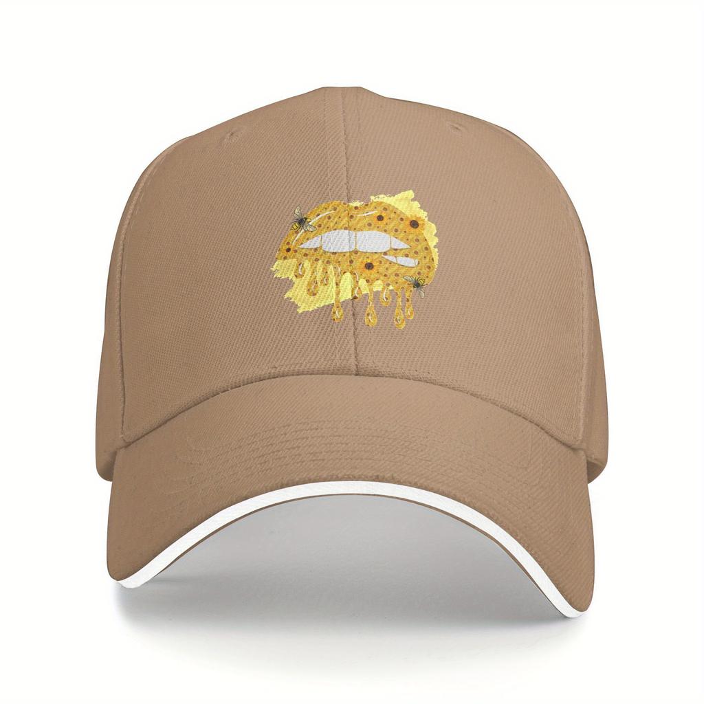Honey Drip Lips Bee Sunflower Baseball Cap Unisex Polyester Outdoor Adjustable Summer Cap