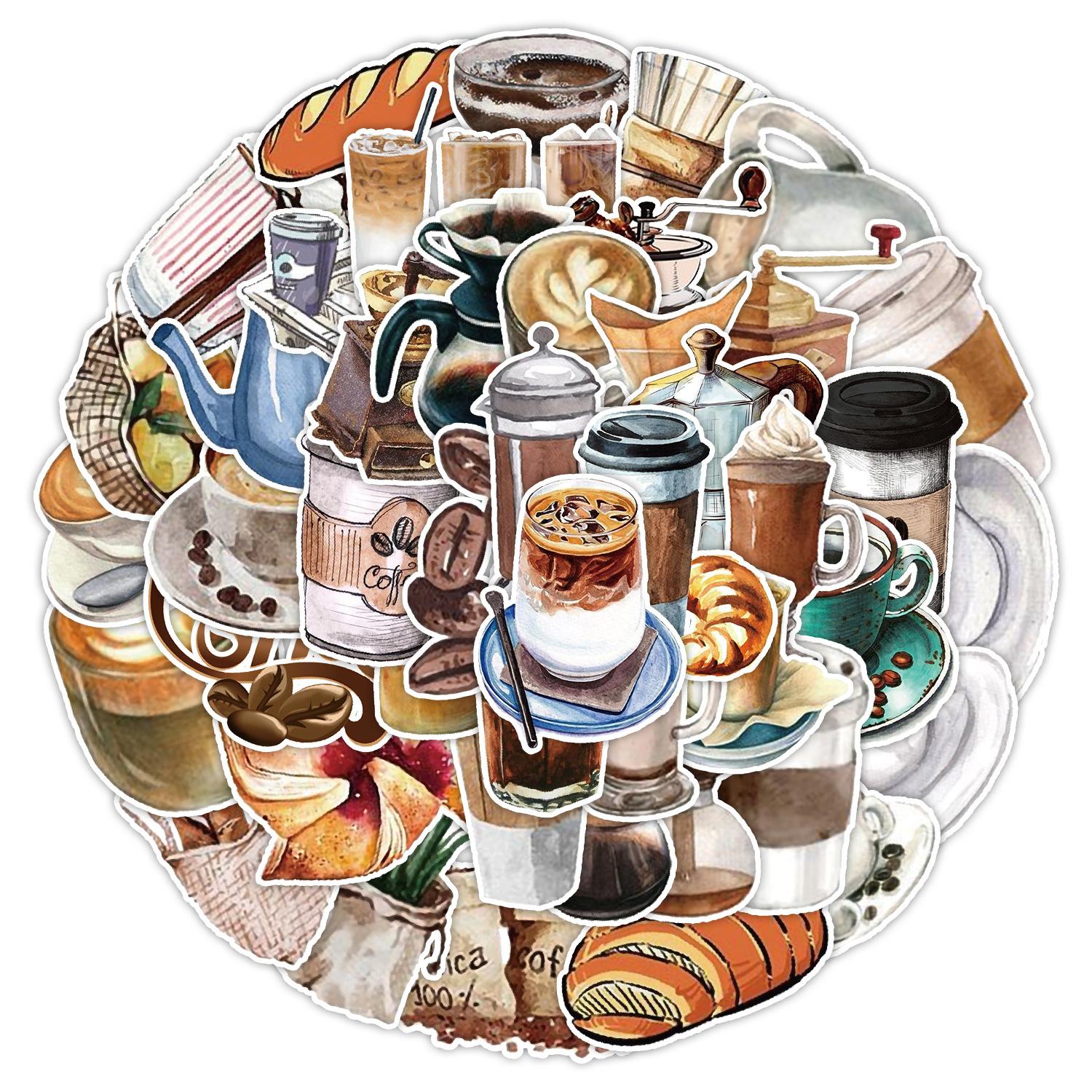 

50 Новых Кофейных Дудл Наклеек Наклейки для Украшения Компьютера, Холодильника, Мобильного Телефона Креативные Водонепроницаемые Наклейки для Блокнота, Ежедневника