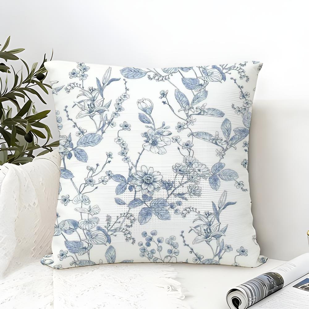 Calm Blue Floral Pattern Pillow Case Linen Pillow Case Sofa Home Decor Cushion Cover Cushion Cove