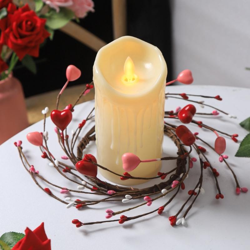 Valentine Candle Rings Wreaths Heart Berries Candle Holders Mini Wreaths for Party Wedding Window Table Centerpieces