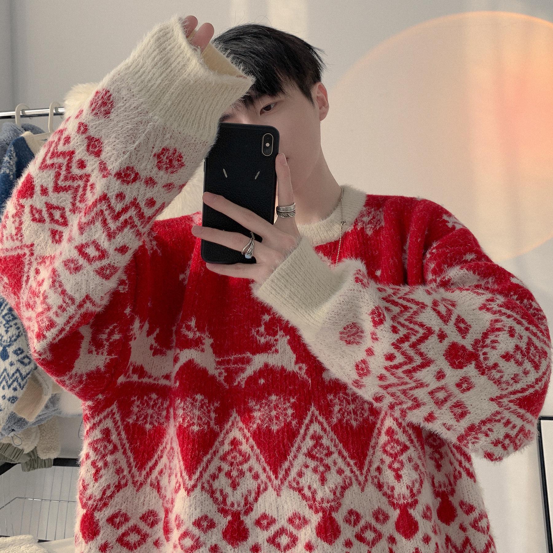 

Мужской рождественский свитер: Свободный, расслабленный стиль вязаный пуловер, модный свитер с круглым вырезом на осень/зиму, подходящий ко всему Large