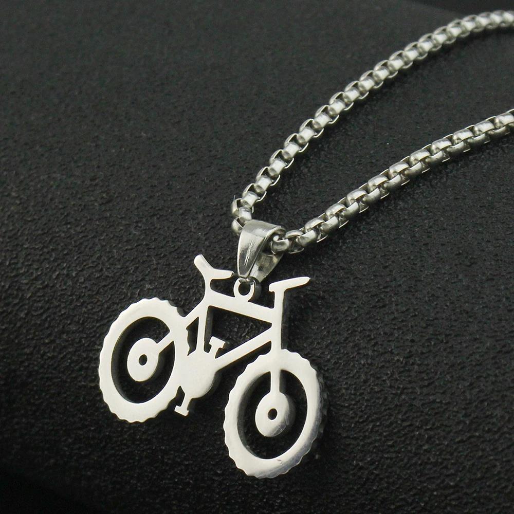 Bicycle Pendant Necklace for Women Man Silver Color Choker Stainless Steel Pendant Necklace Engagement Jewelry Accessories Gift