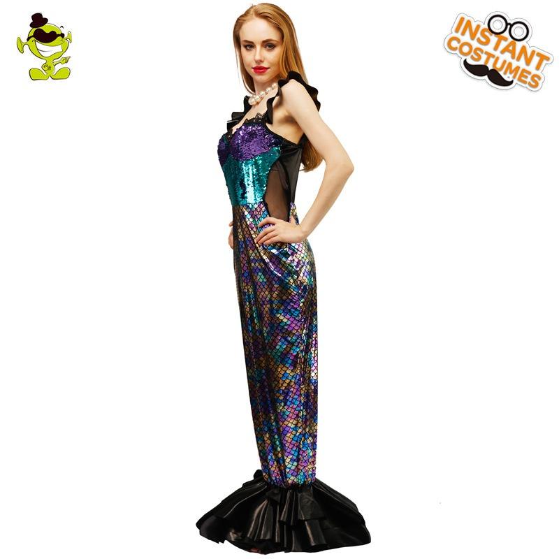 Halloween women's mermaid costume, masquerade cosplay mermaid sequined dress performance costume